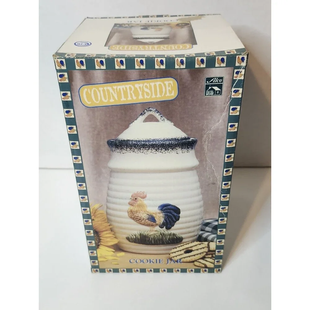 ALCO Industries Countryside Rooster Ceramic Cookie Jar farmhouse Open Box